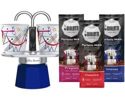Bialetti Mini Express Kandinsky + Bialetti Koffiepakket 3 x 250gr
