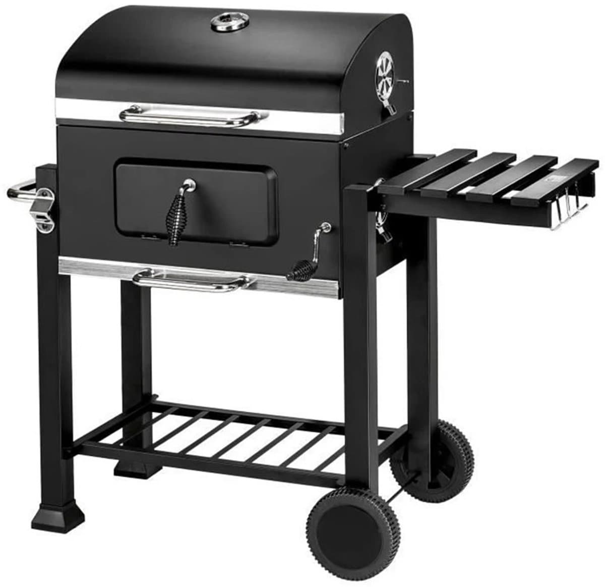 LUMÉ STORE Houtskool Barbecue XXL - BBQ - Grill Apparaat - Ingebouwde Thermometer - Aslade - Opbergrek - Zijplank - Wielen - Zwart — afbeelding 1
