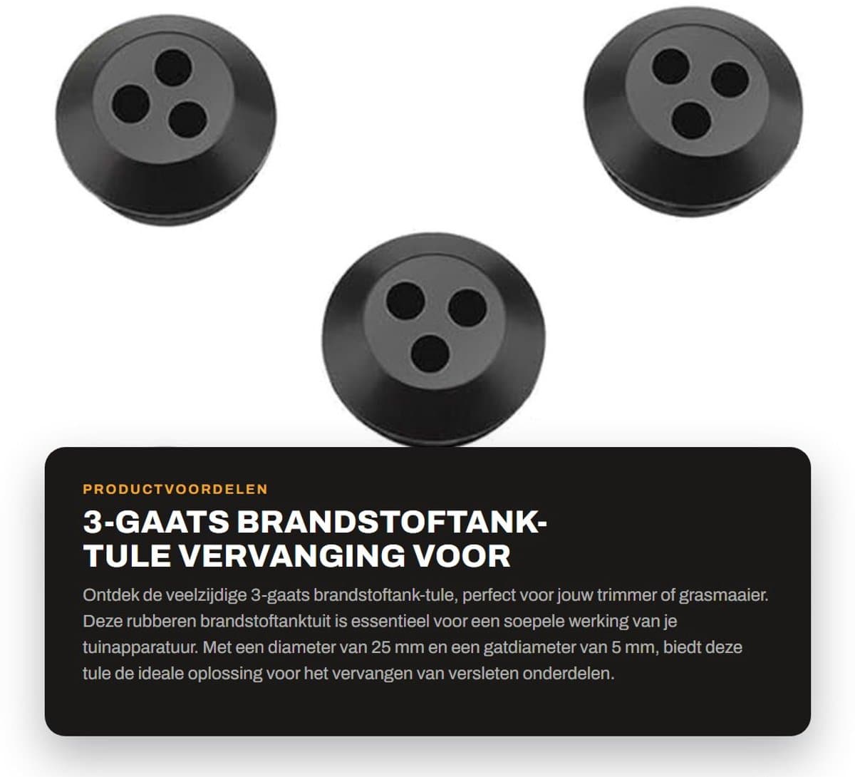 Dailygoods - 3-gaats brandstoftank-tule - vervanging voor trimmer-grasmaaier - rubber - geschikt voor brandstoftanktuit - zwart - 5 stuks/pakket — afbeelding 1