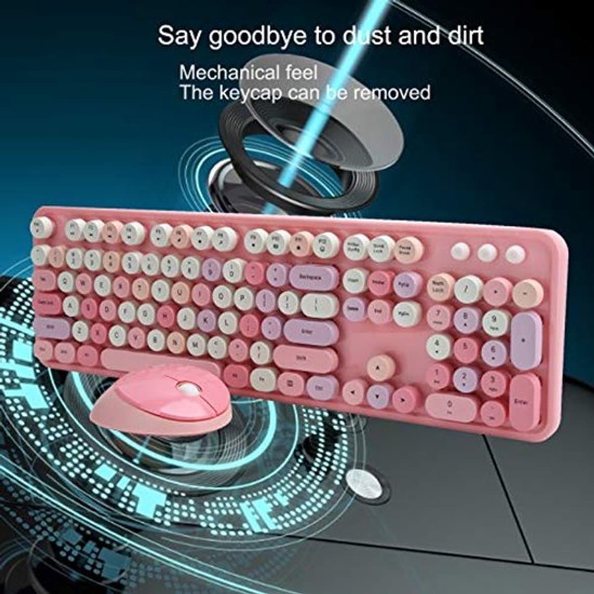 Schattige Toetsenbord en Muis Set met 104 Toetsen, Retro Typemachine Stijl, Verbeterde Kantoor Efficiëntie, Multimedia Knop, Ergonomisch Ontwerp, Intelligente, Roze Thema — afbeelding 1