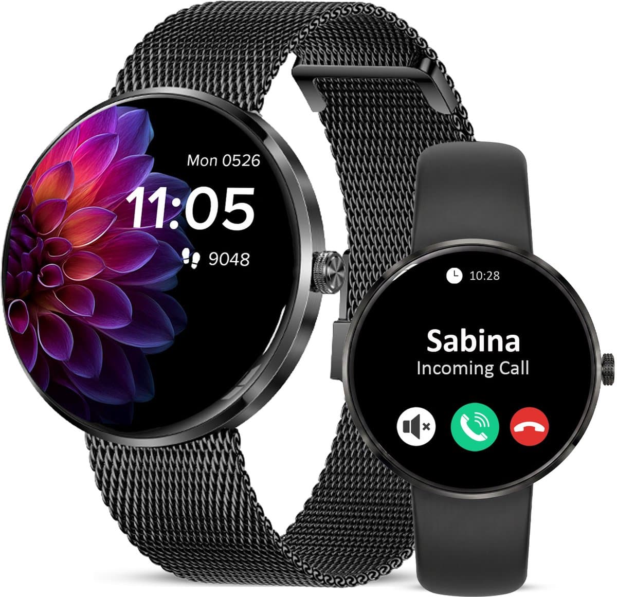 Avalue - AMOLED Dames Smartwatch - Hartslagmeter - Slaapmonitor - Vrouwengezondheid - Multisport - Android & iOS - RVS en Siliconen Band - Zwart — afbeelding 1