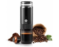 Igoods Draagbare Koffiemachine - Koffiezetapparaat voor Onderweg - 2-in-1 Reis Espresso Apparaat - Werkt op Batterijen en USB - Voor Cups en Gemalen Koffie - Cadeau voor Kampeerders en Reizigers - Reisaccessoire - Zwart