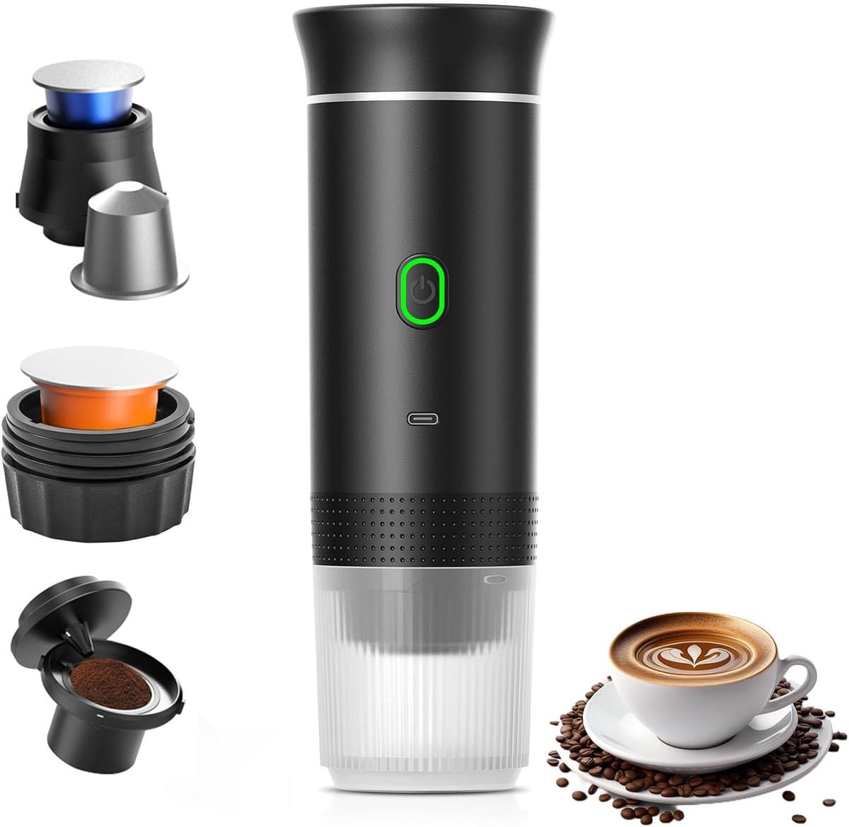 Koffiemachines - Koffiezetapparaat - Draagbaar Koffiezetapparaat - Koffiemolen - Compact koffiezetapparaat - Miniatuur draagbaar espressoapparaat - Elektrisch reiskoffiezetapparaat met verwarming - Van 60 ml - Voor wandelen - Zwart — afbeelding 1
