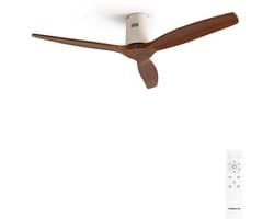 CREATE - Stille plafondventilator 100% hout 40W (Ø132cm) - Geen licht - Afstandsbediening - 6 snelheden - Programmeerbaar - WIND CALM NATURAL WOOD