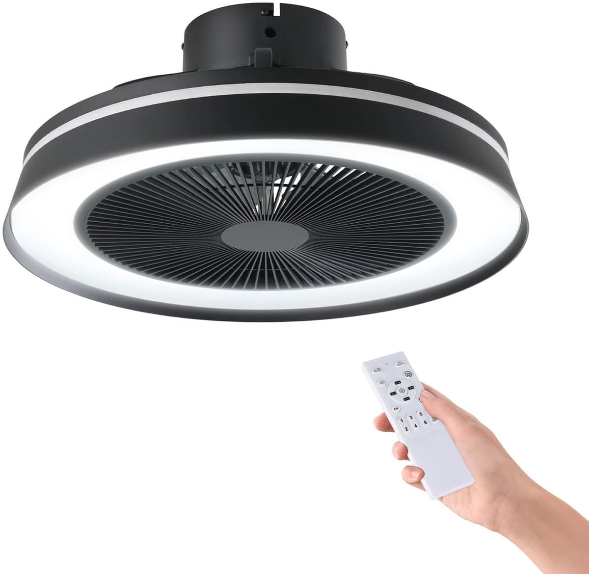 EGLO Vallonia Plafondventilator met lamp - Ø 48 cm - 3 snelheden - Instelbaar RGB en wit licht - Dimbaar - DC energy saving - Zwart — afbeelding 1