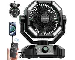 NordHaus Campingventilator Green - Draagbare Buitenventilator - Bureauventilator - 20000mAh Accu - 8 Snelheden & 4 LED Lampen