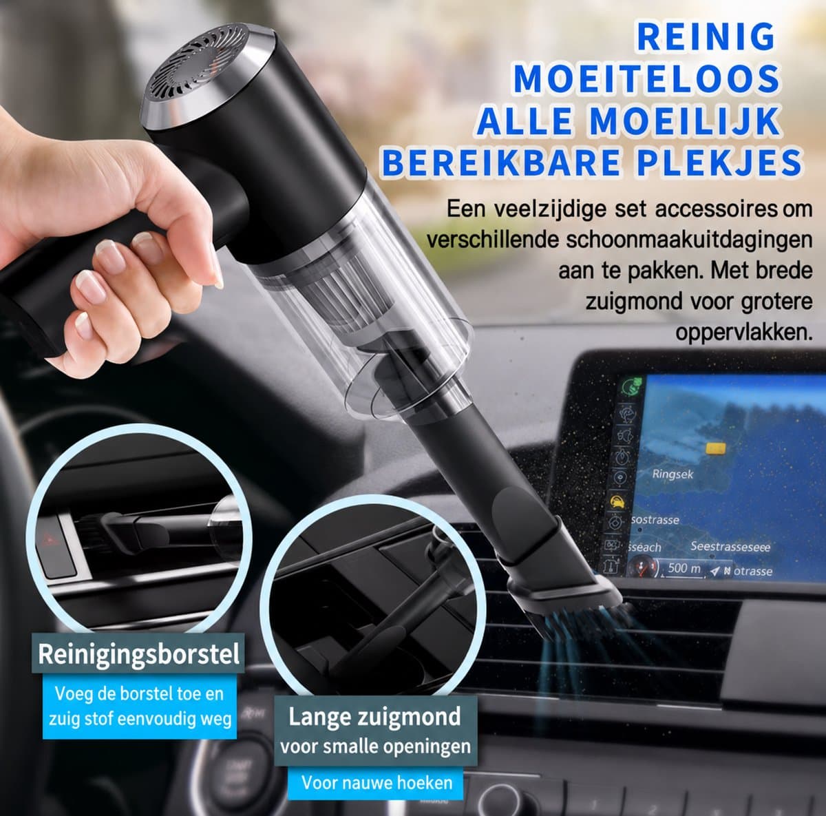 Mini Handstofzuiger Draadloos 6000Pa – Krachtige Auto Stofzuiger – Draagbare Kruimeldief – USB Oplaadbaar – Voor Auto, Huis & Kantoor — afbeelding 1
