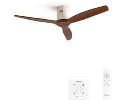 CREATE - Plafondventilator 40W silent (Ø112cm) 100% hout - Geen licht LED - Controller voor wandmontage + afstandsbediening - WIND CALM NATURAL WOOD