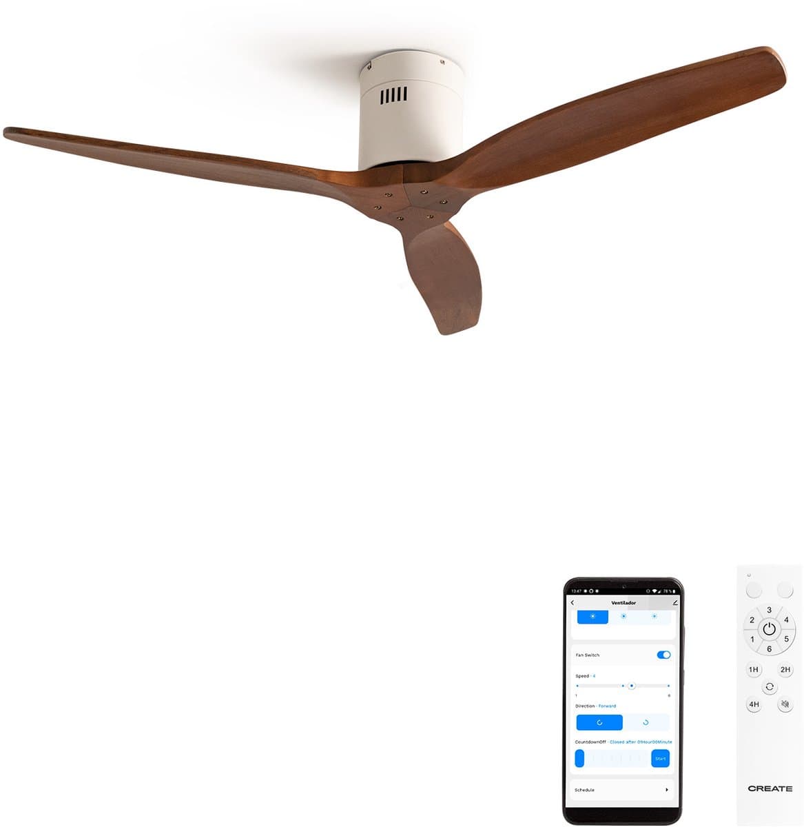 CREATE - Plafondventilator 40W silent 100% hout - S - Geen licht - WIFI - WIND CALM NATURAL WOOD — afbeelding 1