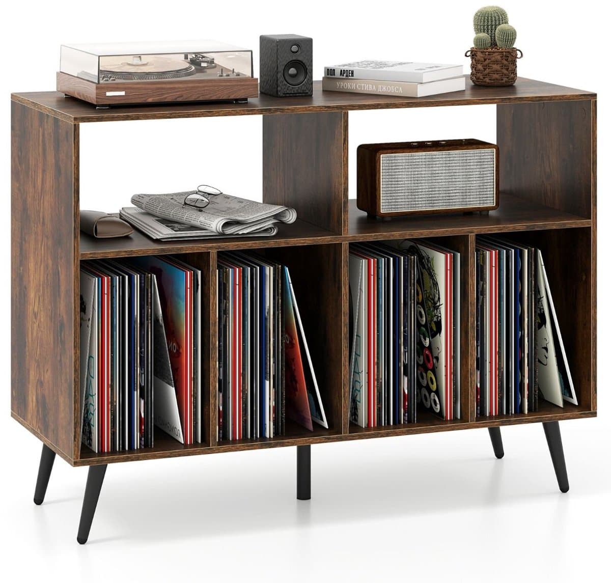 Platenspeler Meubel - LP-kast - Platenspelerkast - Draaitafelstandaard - Platenspelerstandaard - Vintage Displayplank - Rustiek Bruin — afbeelding 1