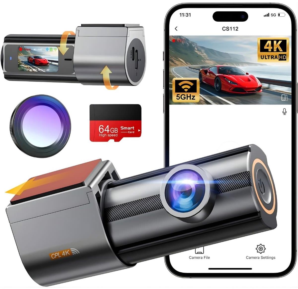 KAD® Dashcam - Draadloze Dashcam Auto - Dual Cam Voor & Achter - Zwart - 22cm x 14cm x 6cm — afbeelding 1
