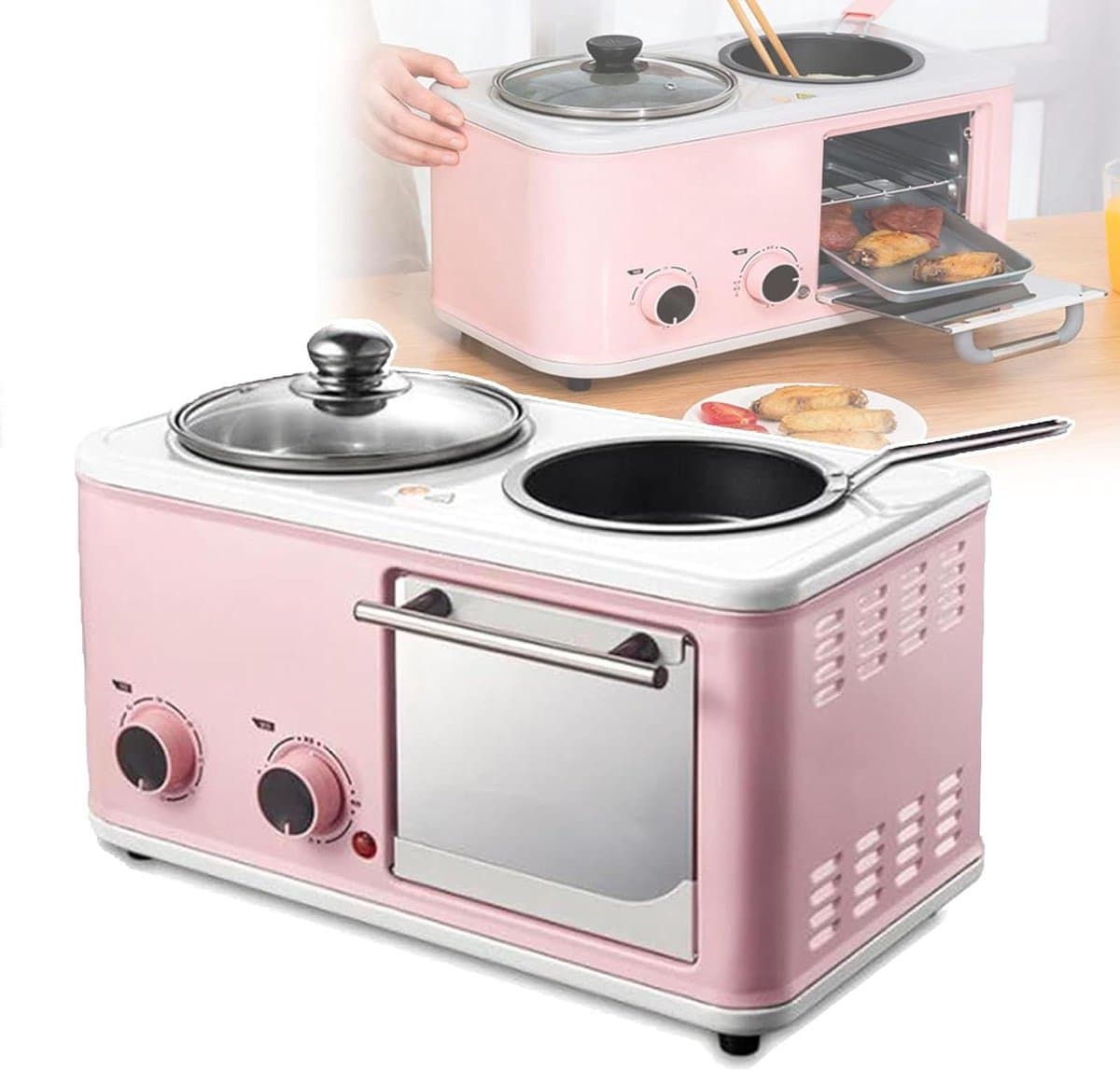 Ontbijtapparaat - Keukenmachine Alles-in-één - Compleet Ontbijt Maken - 4-in-1 Multifunctioneel - 8 Liter Oveninhoud - Roze — afbeelding 1
