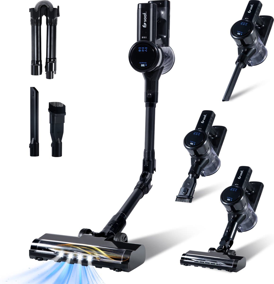 Steelstofzuiger G100 - 350W - Steelstofzuiger Draadloos - Stofzuiger Zonder Zak - 7-delige set met Buigbare Steel - 35kPa - Kruimeldief - Zwart - Saaf — afbeelding 1