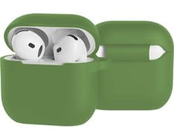 Case - Geschikt voor Apple AirPods 4 - Siliconen Hoes met Clip - Silicone Hoesje Cover - Donkergroen