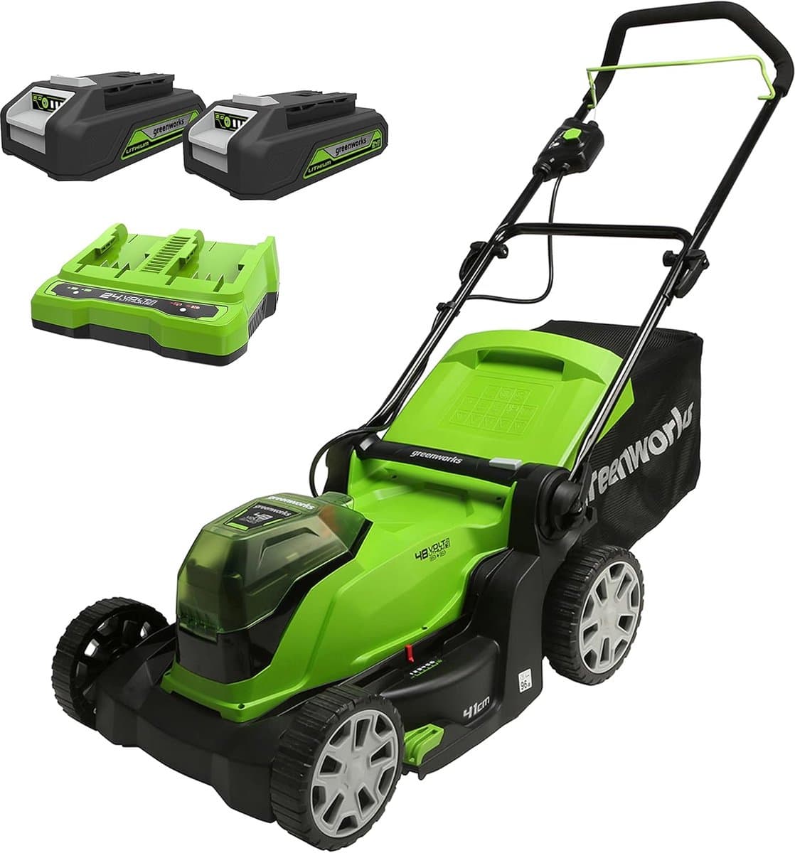 Accu Grasmaaier - Snoerloos Maaiwerk - Gazon Onderhoud - Dubbele Accu Poort - 41cm Maaibreedte - Groen Zwart — afbeelding 1