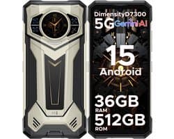 DOOGEE S200 PLUS 5G - Robuuste Smartphone - Robuuste Telefoon - 36 GB RAM + 512 GB ROM /2TB TF - Android 15 - 11100 mAh/33W - Dimensity 7300 - 6,72 inch + 120 Hz - Face ID - NFC - Bluetooth 5.4 -1.32" ronde AMOLED display - Goud