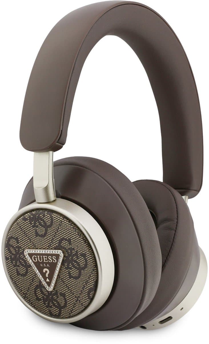 Guess Bluetooth Koptelefoon - ENC - PU Leather met opbergdoos - 4G Triangle Logo - Bruin — afbeelding 1