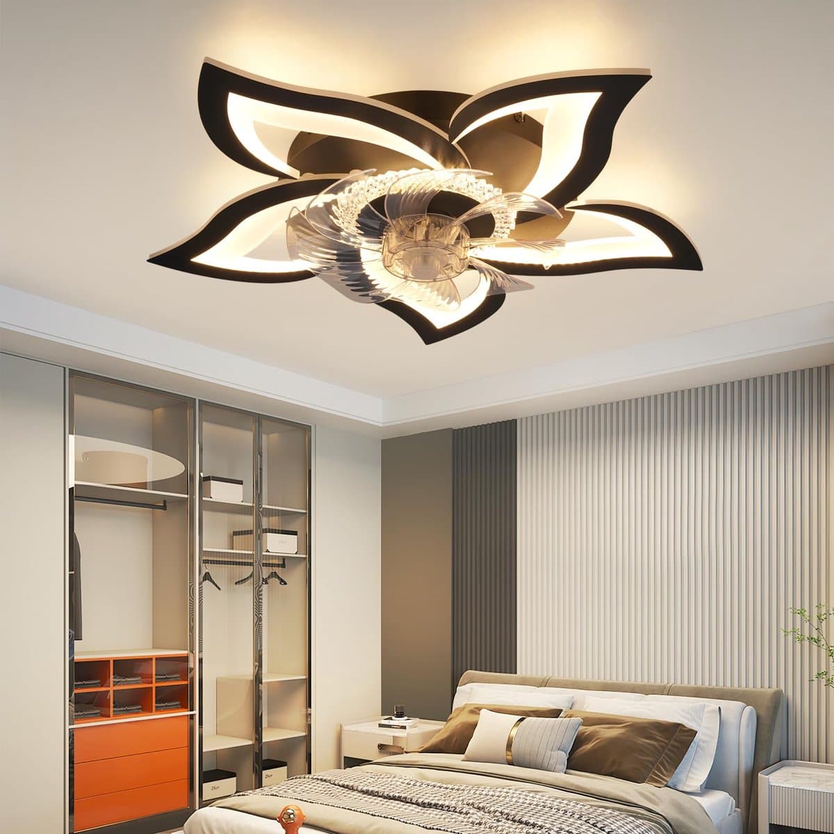 Glitzerlife - Plafond ventilator met verlichting - Moderne LED plafondlamp met ventilator - Stil 48 W - Afstandsbediening - Dimbaar - 3 kleurtemperaturen - 6 windsnelheden - Timer & nachtmodus - Zwart - Plafondlampen woonkamer slaapkamer — afbeelding 1