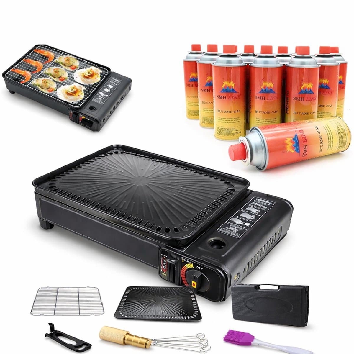 SMH LINE® Draagbare Party Grill - Camping kooktoestel - Gas barbecue - Incl. 4x Gasflessen — afbeelding 1