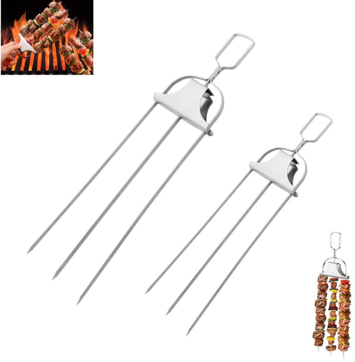 2 stuks - BBQ-vork - Barbeque grillspiezen - vleespennen - vleesspies - vleesvork - Marshmallow spiezen - BBQ accessoires - Geschikt voor vlees, kip, worst en groenten — afbeelding 1
