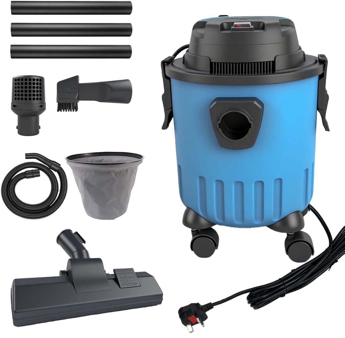 Nat-Droog Stofzuiger met Motor Technologie, 15L, Telescoopslang, blauw, voor Auto, Garage, Werkplaats, Huisdierenharen — afbeelding 1