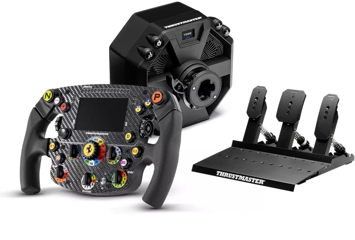 Thrustmaster T598 Direct Drive Sim Racing Bundle (PS5 / PS4 / PC) – T598 Servo Base (5Nm/10Nm Peak) + Ferrari SF1000 Formule Stuurwiel + Raceline Pedals III – Next-Gen Direct Axial Drive Racestuur Set — afbeelding 1