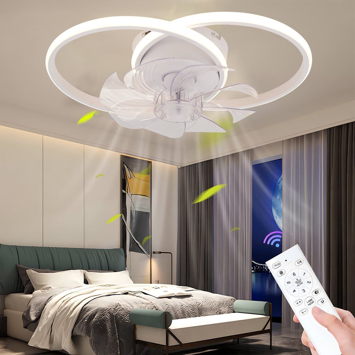 Plafondventilator met verlichting - Afstandsbediening en app-bediening - LED dimbare ventilator plafondlamp - Voor eetkamer, slaapkamer en woonkamer - Ventilatorlamp — afbeelding 1