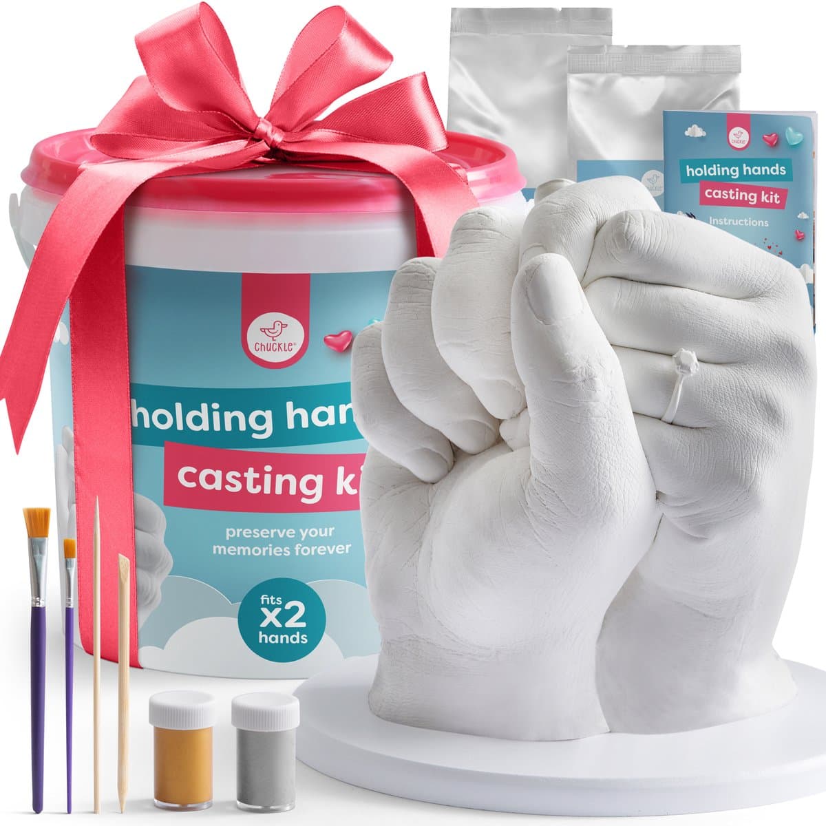 CHUCKLE - 3D Gipsafdruk Set - Handgietset voor Koppels & Familie - Goudverf - Uniek Souvenir — afbeelding 1
