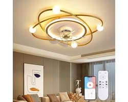 LuxiLamps - Krullen Ventilator Plafondlamp - Plafondventilator 50 cm - Goud - Smart Lamp - Met Dimmer - 6 Standen Ventilator - Keuken Lamp - Woonkamerlamp - Moderne Lamp - Slaapkamer Lamp Ventilator — afbeelding 1