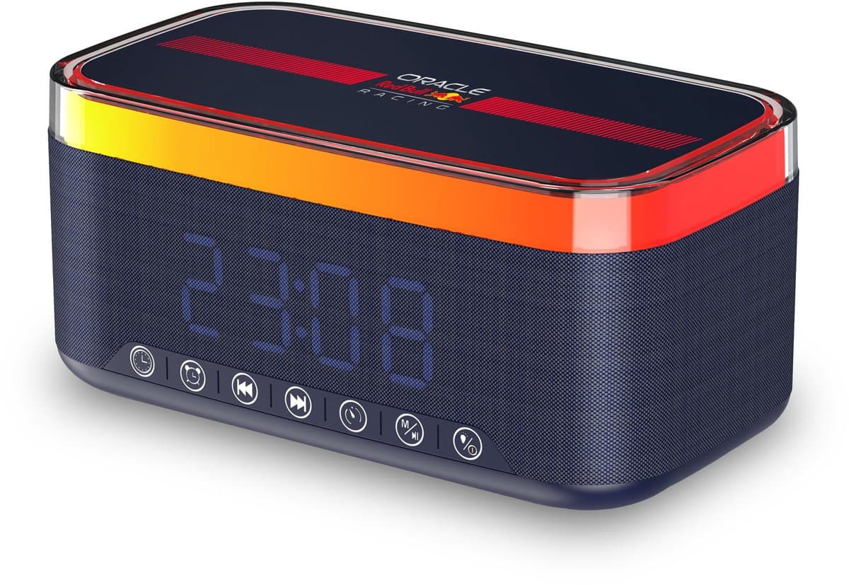 Oracle Red Bull Racing Wekkerradio - Digitale Wekker met draadloos opladen - Bluetooth Speaker - Oplaadbaar - Multi Color LED Verlichting - 30W Max Vermogen - TWS — afbeelding 1