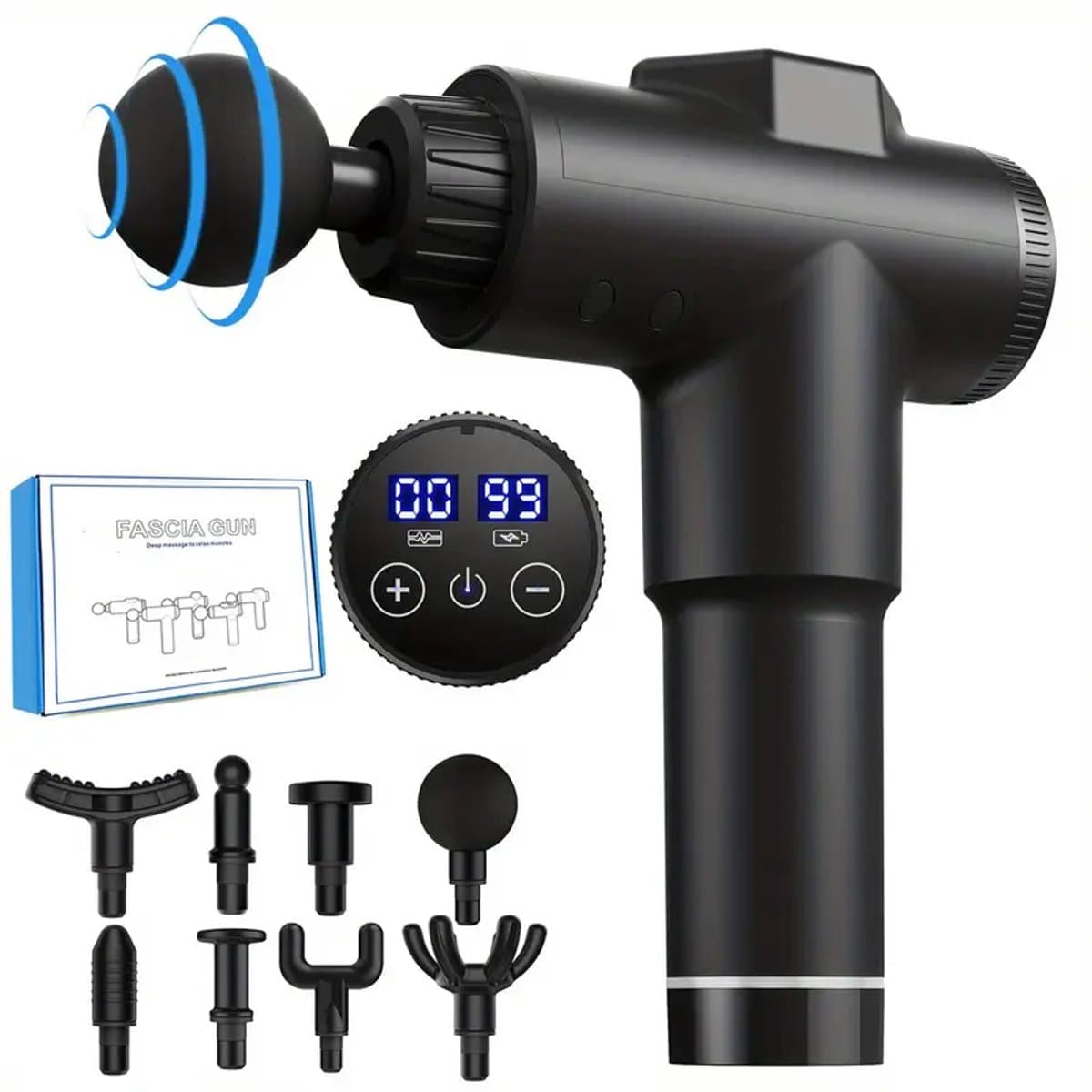 Spiermassagepistool, draagbare elektrische massager met laag geluidsniveau, 99 niveaus, instelbaar, professioneel impact-fasciapistool voor lichaamsontspanning. — afbeelding 1