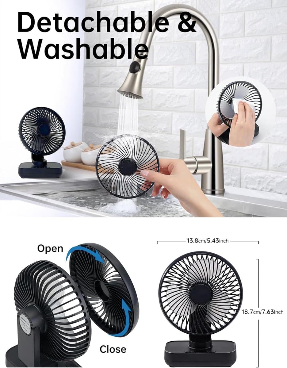 Mini Bureau Ventilator - Stille Oplaadbare Ventilator met 4 Windsnelheden voor Thuis en Buiten — afbeelding 1
