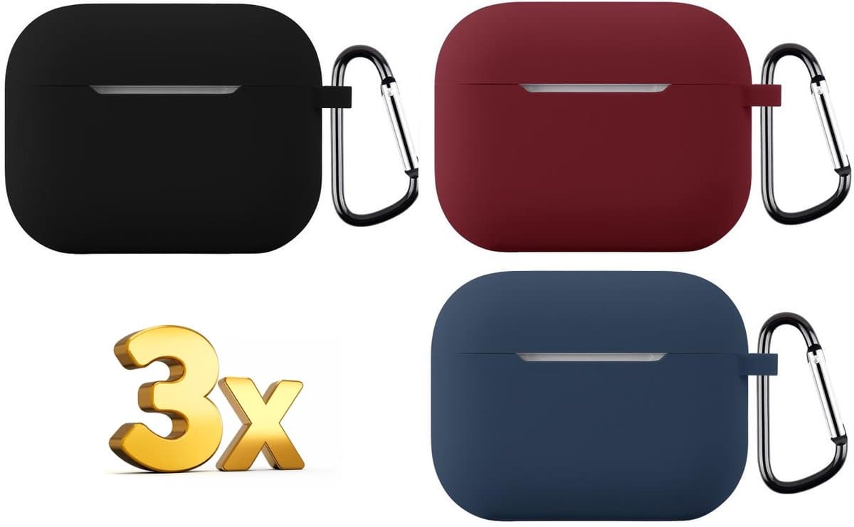 Telestore - hoesje geschikt voor AirPods Pro 3 soft case cover - 3 stuks zwart rood blauw - TPU hoesje Beschermhoes - AirPods Pro 3 Cover - AirPods Pro 3 hoesje - Geschikt voor Apple AirPods Pro 3 - gel hoesje met sleutelhanger — afbeelding 1