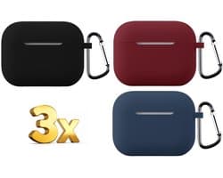 Telestore - hoesje geschikt voor AirPods Pro 3 soft case cover - 3 stuks zwart rood blauw - TPU hoesje Beschermhoes - AirPods Pro 3 Cover - AirPods Pro 3 hoesje - Geschikt voor Apple AirPods Pro 3 - gel hoesje met sleutelhanger
