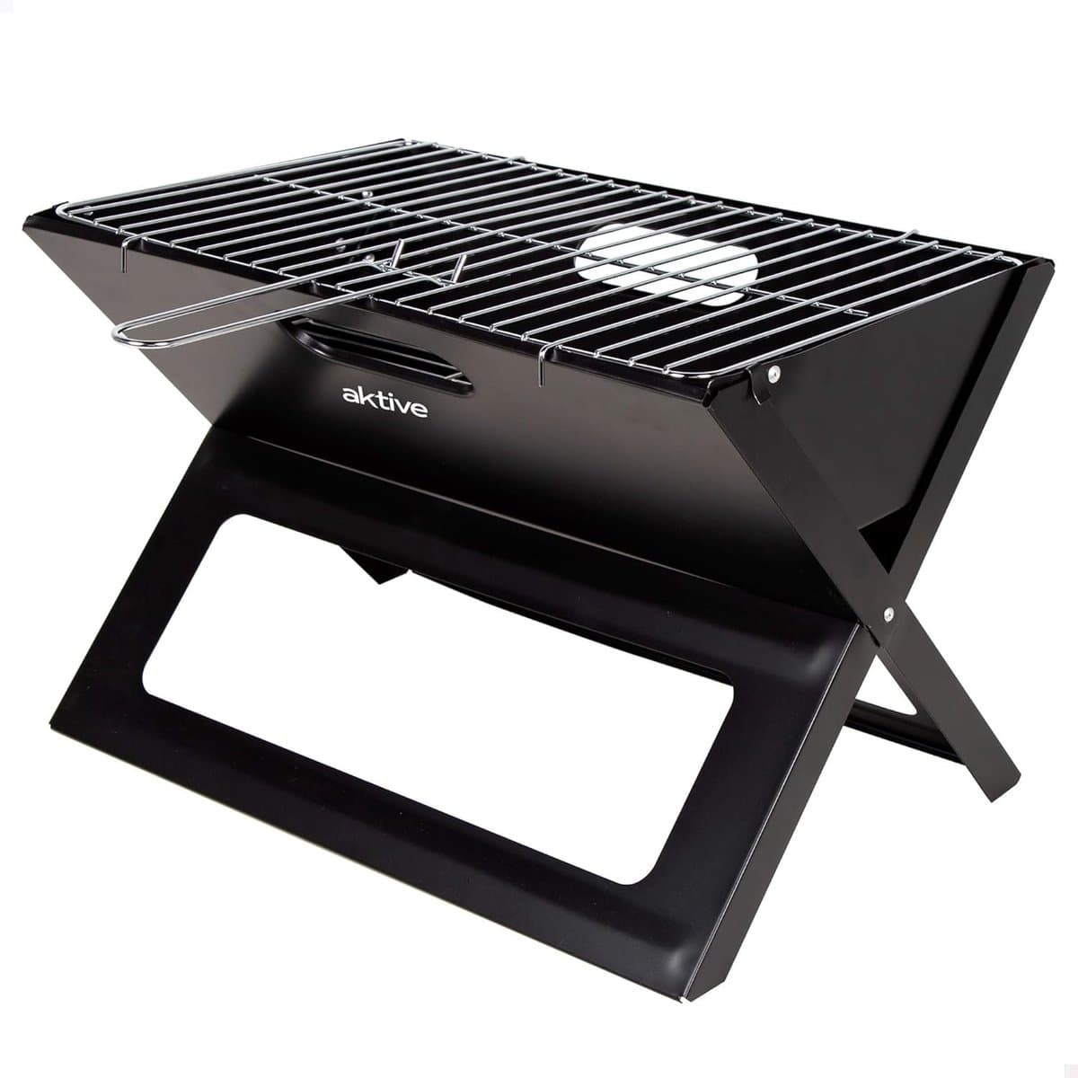 Draagbare inklapbare grill staalkolen zwart rechthoekig draaggreep 45x29x30cm eenvoudig monteren transporteren barbecue camping terras. — afbeelding 1