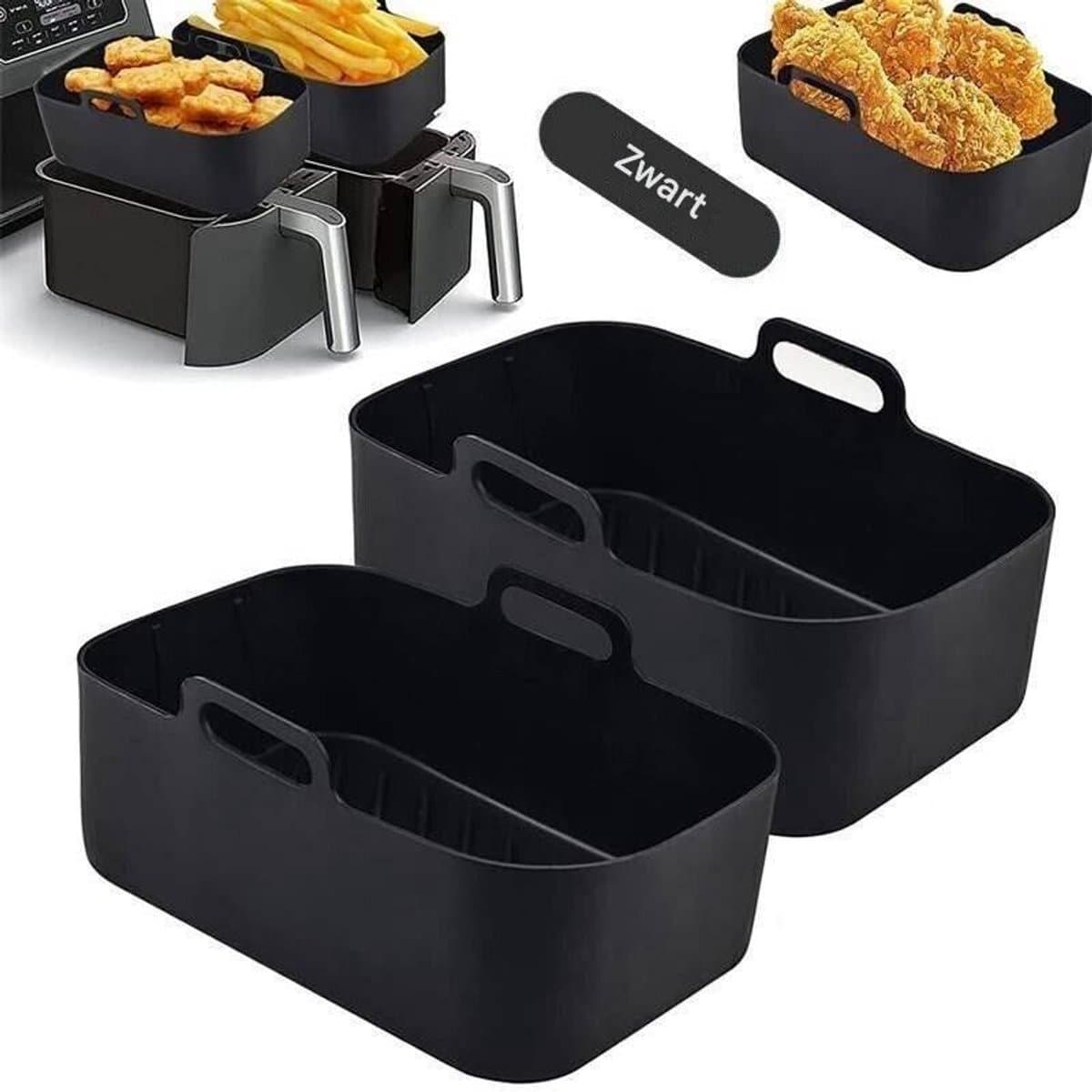 TuseRxln Luchtverwarming Bakpan - Silicone Linner - Dubbele Mand Met Handgrepen Voor Airfryer - 2 Stuks - Voor Gezond Bakken En Braden — afbeelding 1