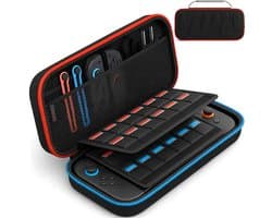 Sounix Case Geschikt voor Nintendo Switch 2 - Met opbergvak voor 24 games - Extra hoog Hoesje - Waterdicht en schokbestendig - Zwart/Blauw/Rood