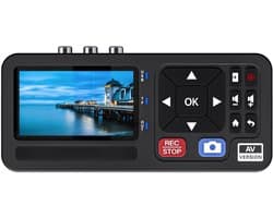 Delmark VHS naar Digitaal Converter – Mini HD Video Recorder – Video’s Digitaliseren naar MP4 – VHS Digitaliseren zonder Computer/TV – RCA/S-Video/3.5mm In – HDMI/3.5mm Uit – Met Afstandsbediening & Scherm