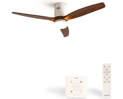 CREATE - Plafondventilator 40W silent Ø132 cm ABS - Met Verlichting drie temperaturen - Met Wandregelaar - Met Afstandsbediening - 6 Snelheden - Timer - Zomer/Winter functie - Donker hout - WIND CALM