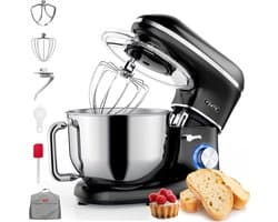 MKSS® Luxe Deegmachine met Spatbescherming - Deegmachine voor Zwaar Deeg - Met Deeghaak en Garde - Kneedmachine - Keukenmachine - Deegmixer met 10 Standen - Zwart met Zilver