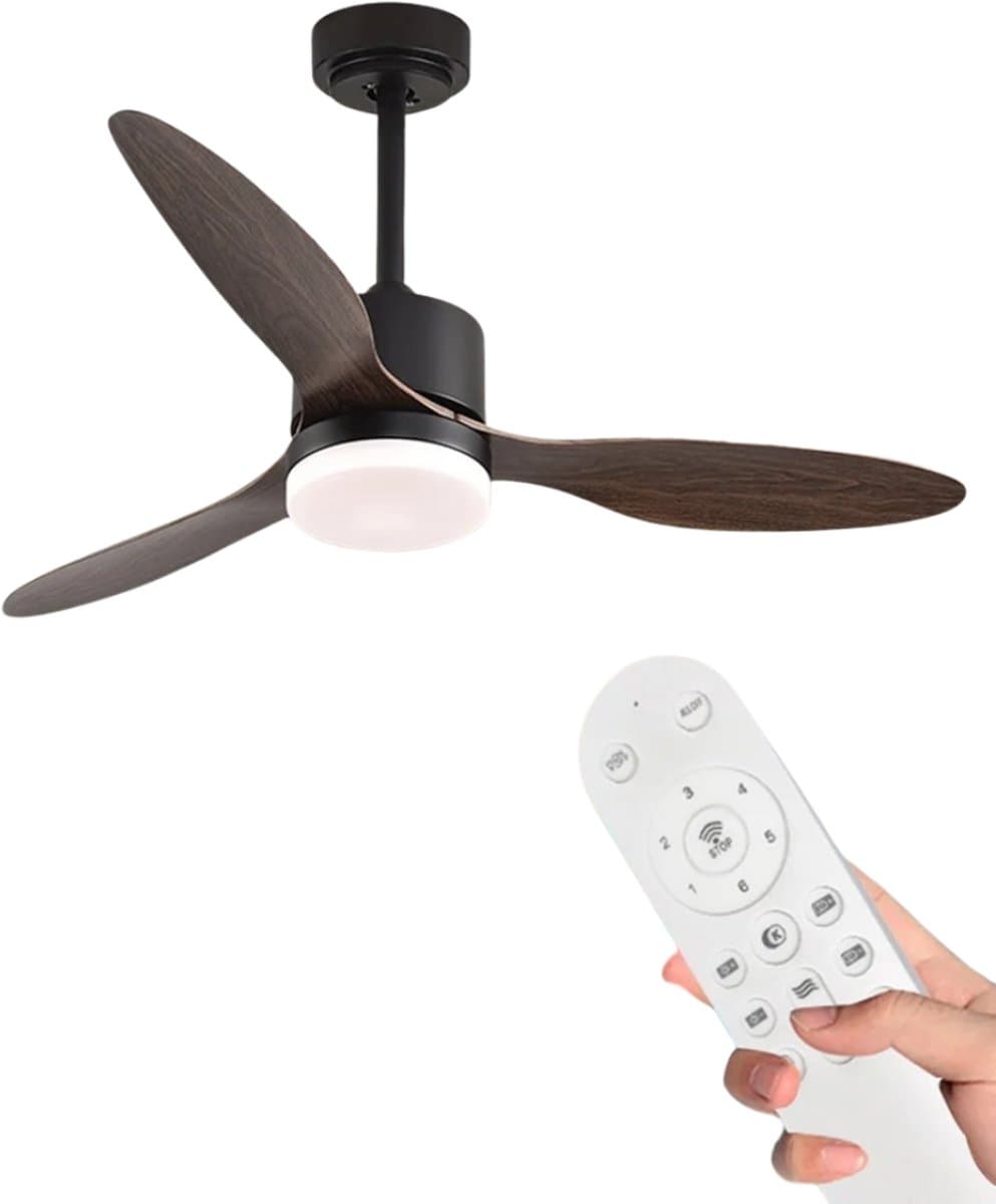 Nivard Plafondventilator - Met Verlichting - Plafond Ventilator - Met Lamp - Plafonniere Met Ventilator - Met Licht - Donker Hout - 105cm — afbeelding 1
