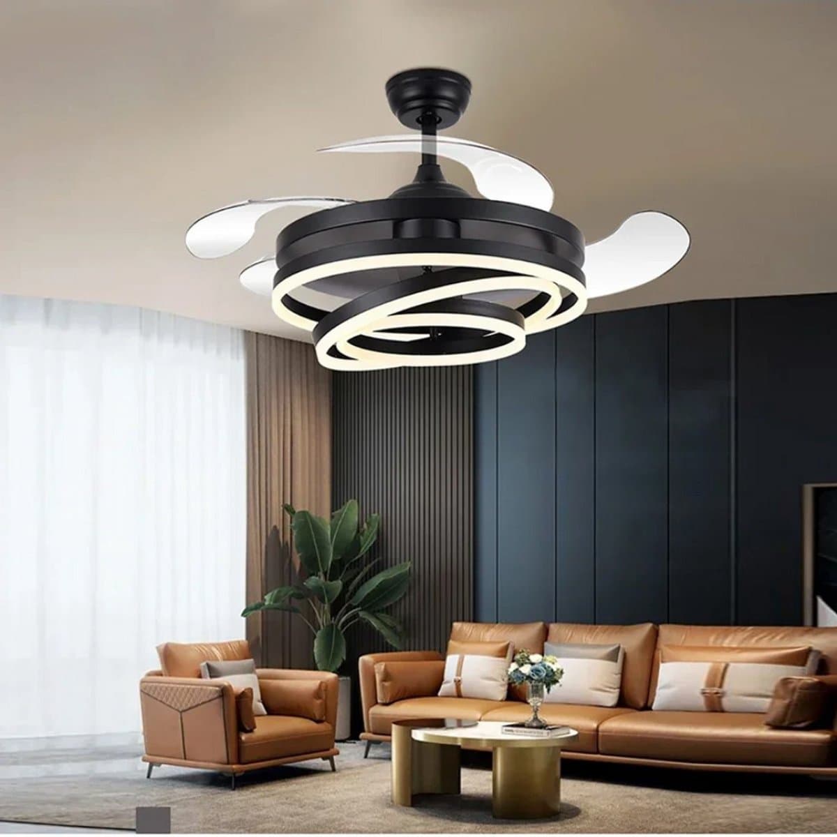 Livano Plafondventilator - Met Verlichting - Plafond Ventilator - Met Lamp - Plafonniere Met Ventilator - Met Licht - Zwart - 106cm — afbeelding 1