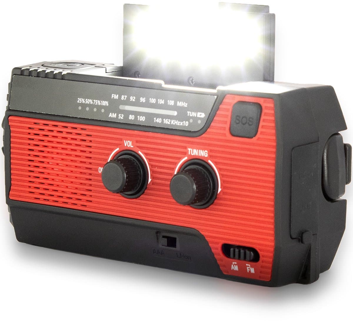 Noodradio Solar Opwindbaar en Batterijen - Noodpakket - Draagbare Survival Radio - Powerbank en Zonneenergie - Bouwradio - Zaklamp - 4000 mAh - Rood — afbeelding 1