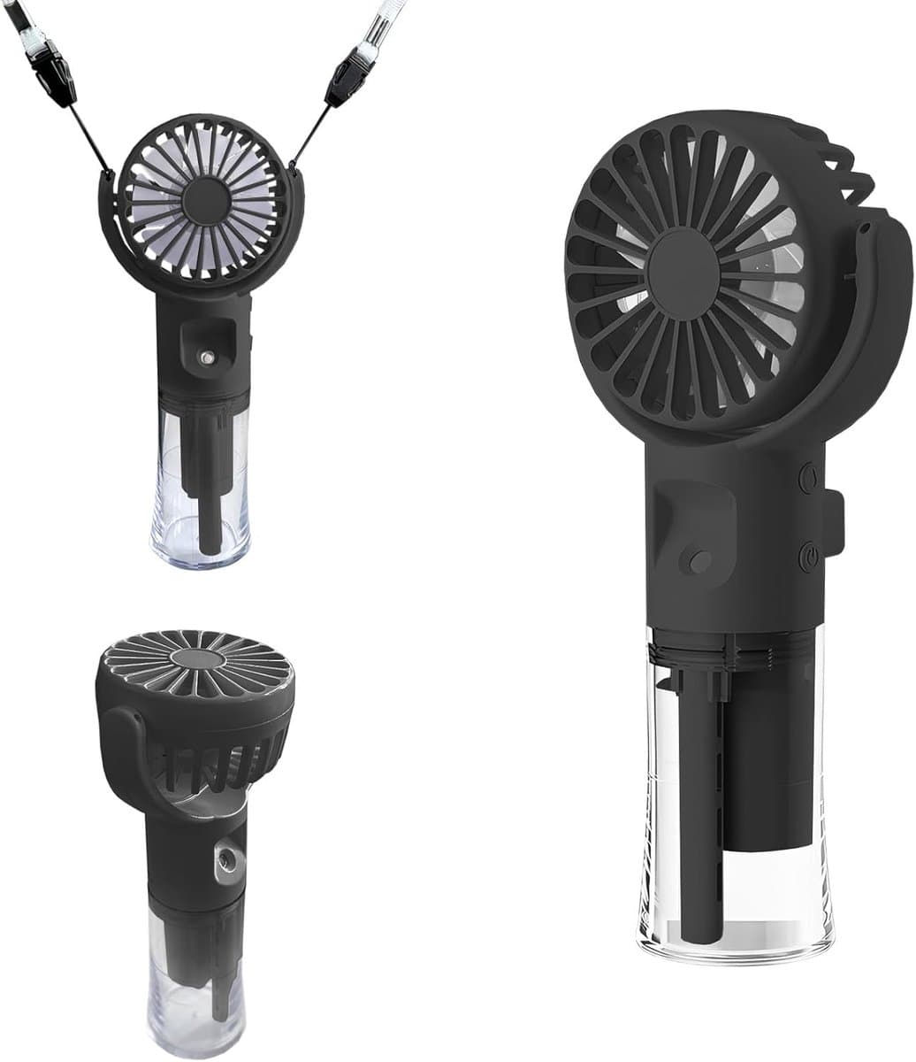Mini draagbare ventilator, draagbare ventilator met nevelfunctie, oplaadbare venHandventilator-tilator met 4 snelheden, verstelbare koeling en handbediende sproeier voor de zomer, buiten, reizen, make-up, thuis, kantoor, kamperen — afbeelding 1