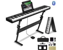 88-Toets Opvouwbare Piano Met Bluetooth En Midi-Ondersteuning, Een Draagbare, Elektronische, Digitale Opvouwbare Piano Met Standaard, Sustainpedaal, Tas En Snelheidsgevoelige Toetsen
