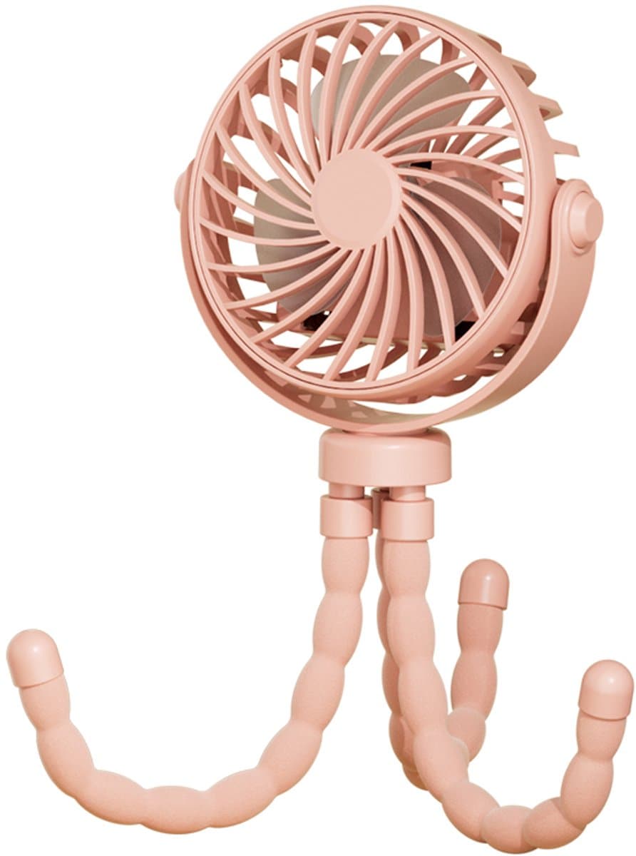 Handventilator - Draagbare Ventilator Oplaadbaar -Roze - Hand Tafelventilator Draadloos - Kinderwagen Mini Fan - 3 Standen - mini ventilator - festival ventilator - octopus ventilator — afbeelding 1