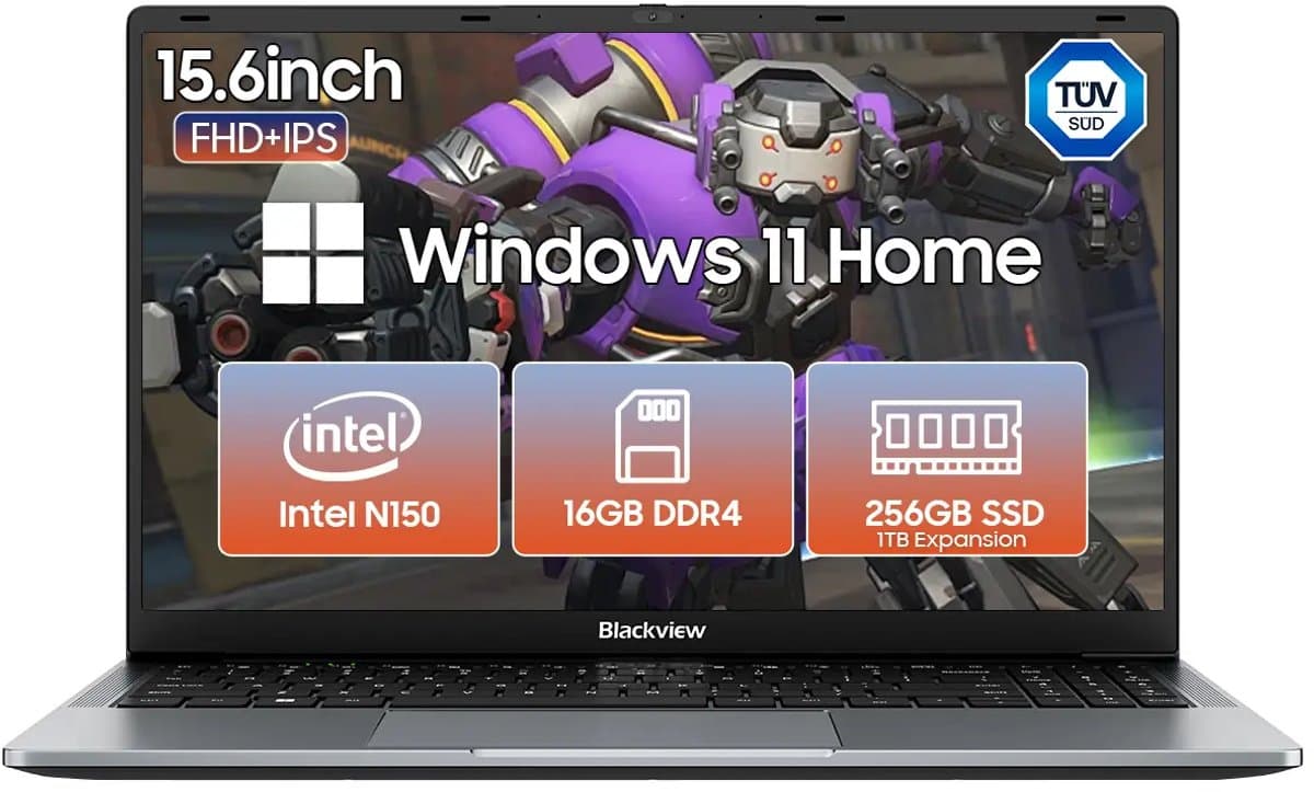 Blackview AceBook 6 Laptop - 15,6 inch Full HD - 16 GB RAM - 256 GB SSD - Intel N150 - Windows 11 Notebook - UHD Graphics - Grijs — afbeelding 1
