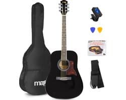 Akoestische gitaar voor beginners - MAX SoloJam Western gitaar 4/4 - incl. gitaar stemapparaat, gitaartas en 2x plectrum - Zwart
