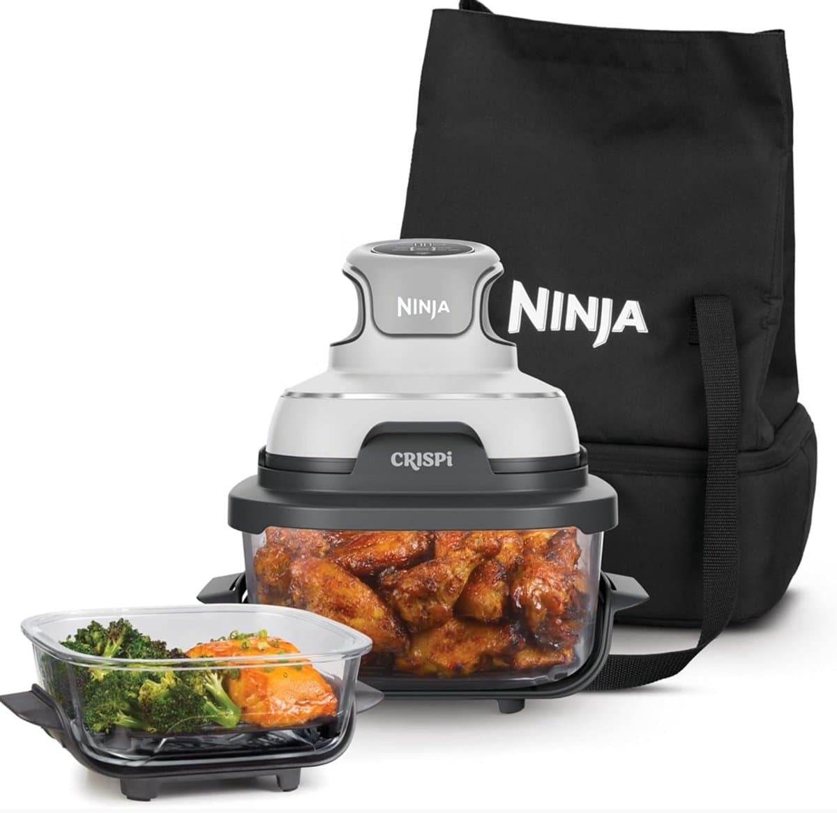 Ninja CRISPi 4-in-1 compact glazen kooksysteem - Airfryer, Roast, Recrisp, Keep Warm - Inclusief twee glazen schalen van 3.8L en 1.4L en bijpassende deksels - 2 Crisper-Plates - Silver — afbeelding 1
