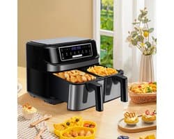6Seven - Airfryer - Dubbele bak - Totaal 9 liter - LED Scherm - XXL maat - 8 programma's - Touchscreen - 220V - Kleur zwart